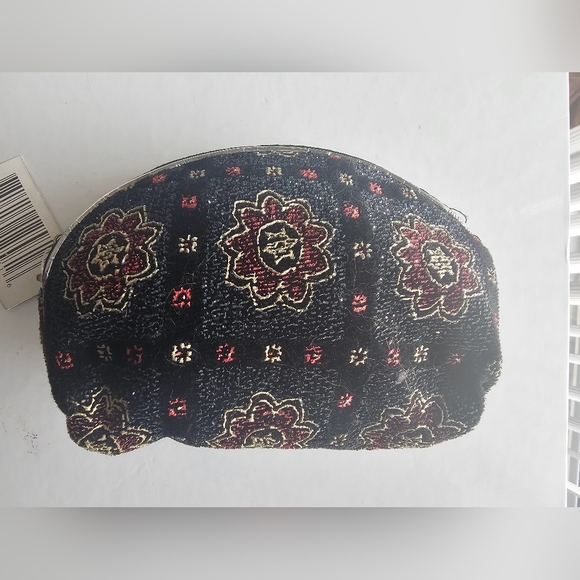 Black cream red textured boho mandala small makeup cosmetic Bag purse pouch - Picture 8 of 9